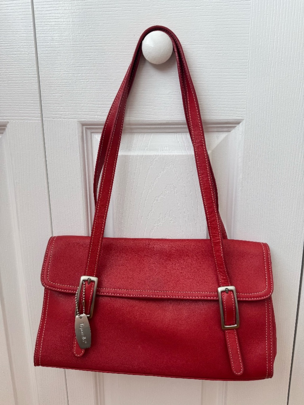 Tignanello Vintage Red Genuine Leather Shoulder Bag Flap Tote Purse